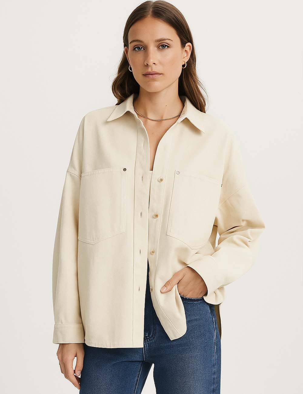Sweetkama | Ladies Button-Up Pocket Denim Shacket