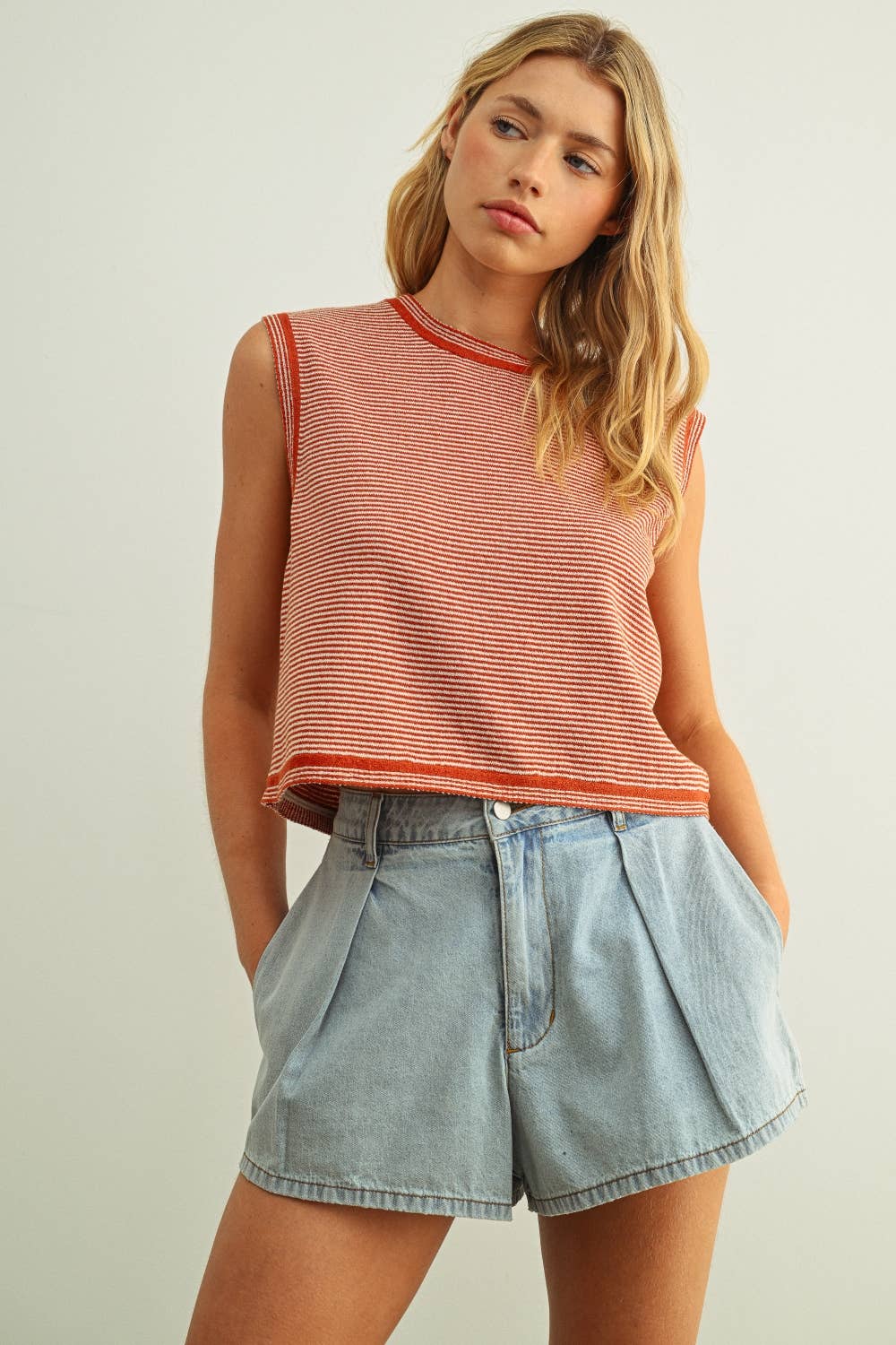 Miou Muse | Pinstripe Knit Tank Top