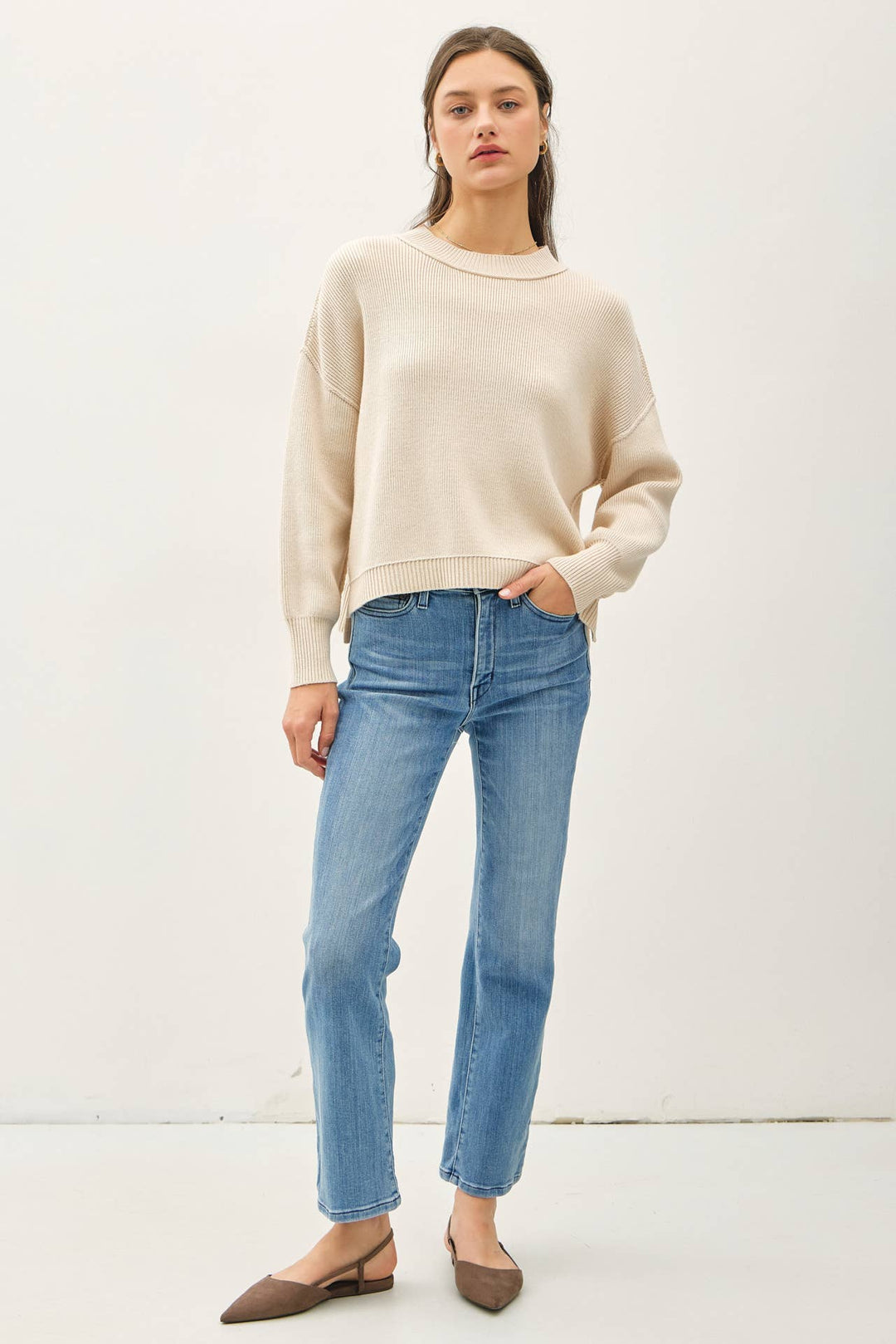 Be Cool | Ribbed Knit Raw Hem Sweater