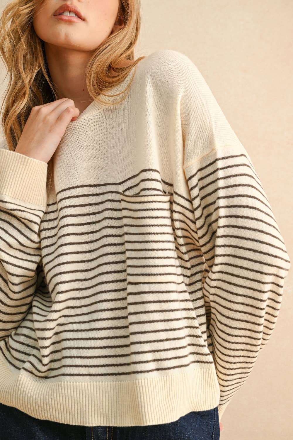 Miou Muse | Stripe Pattern Sweater Top