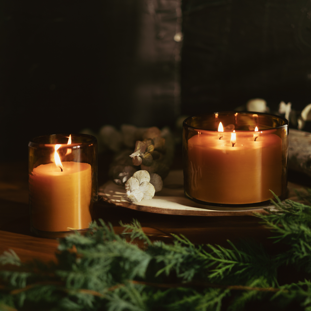 Bluecorn Candles | Scented Beeswax Candles - Pure Essential Oils - Blown Glass Holders