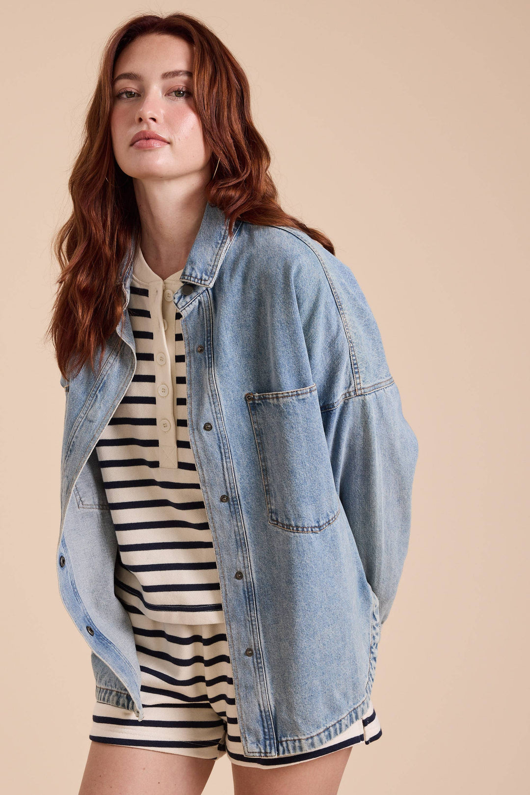 Miou Muse | Washed Snap Button Down Denim Shacket