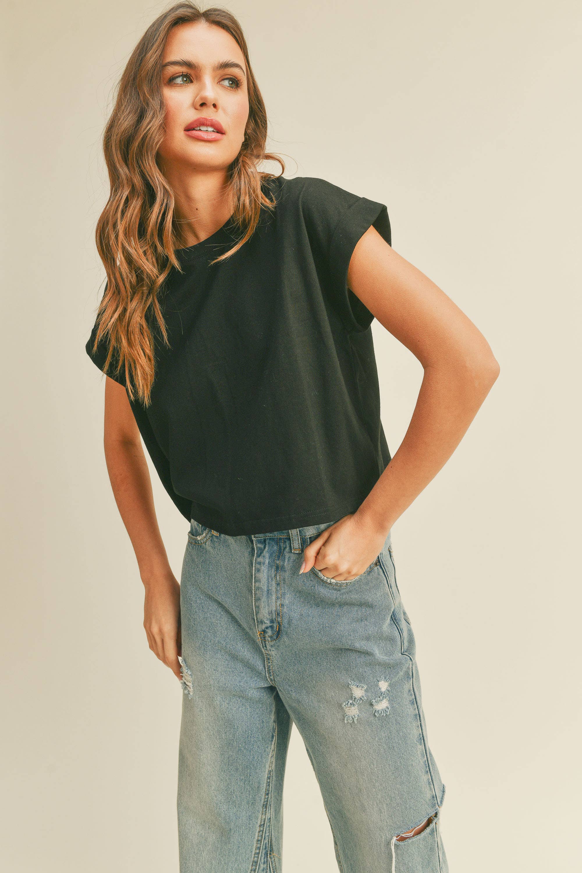 Miou Muse | Round Neck Cuffed Sleeve Top – Juniper Goods