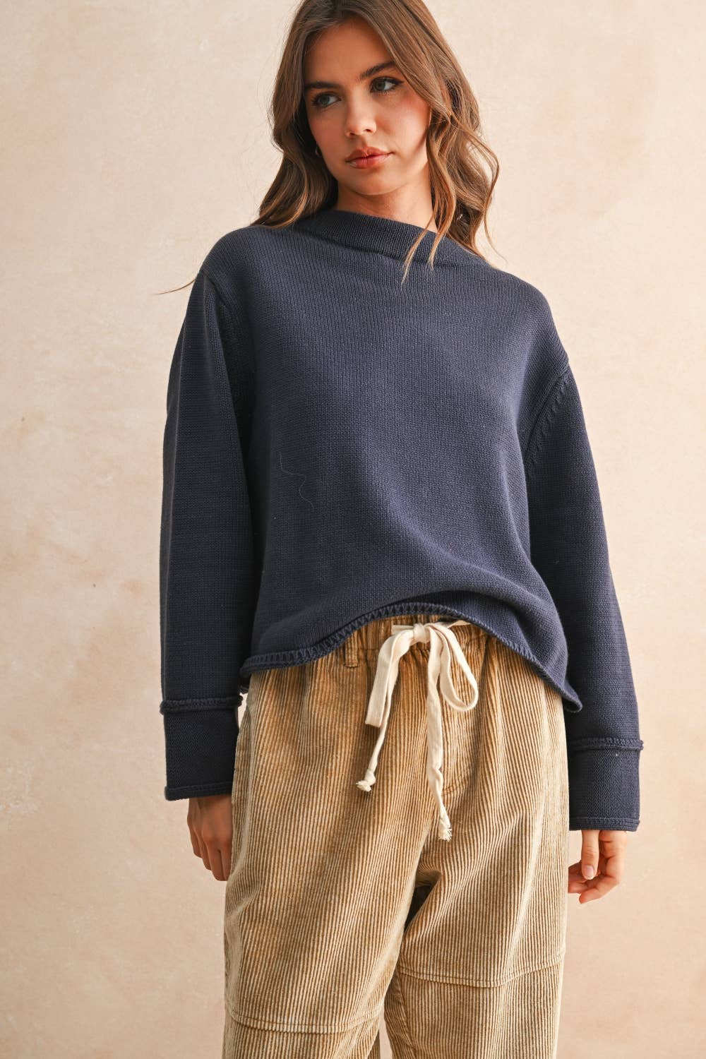 Miou Muse | Mock Neck Cotton Sweater