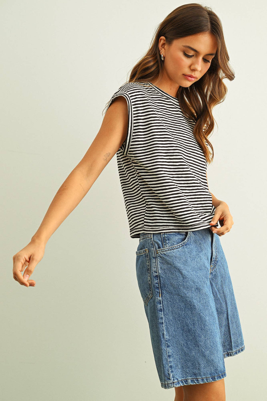 Miou Muse | Stripe Pattern Slub Top