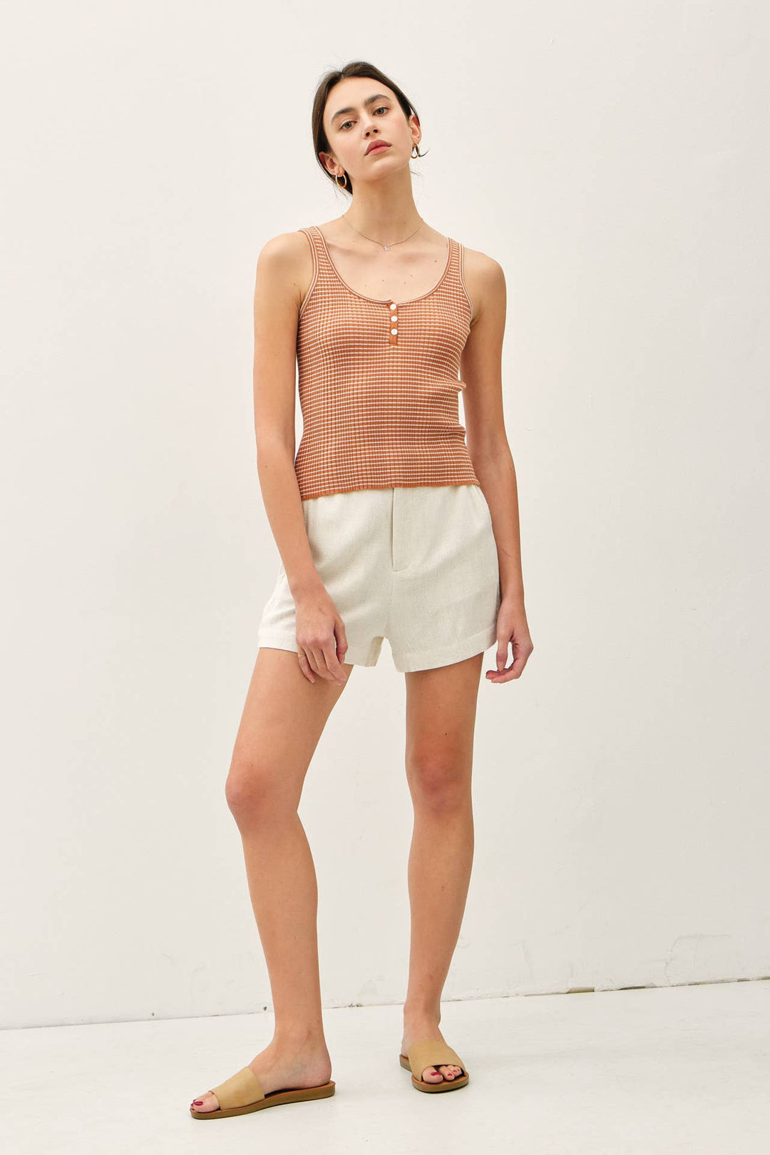 Be Cool | Lightweight striped scoop Neck Button Up Tank