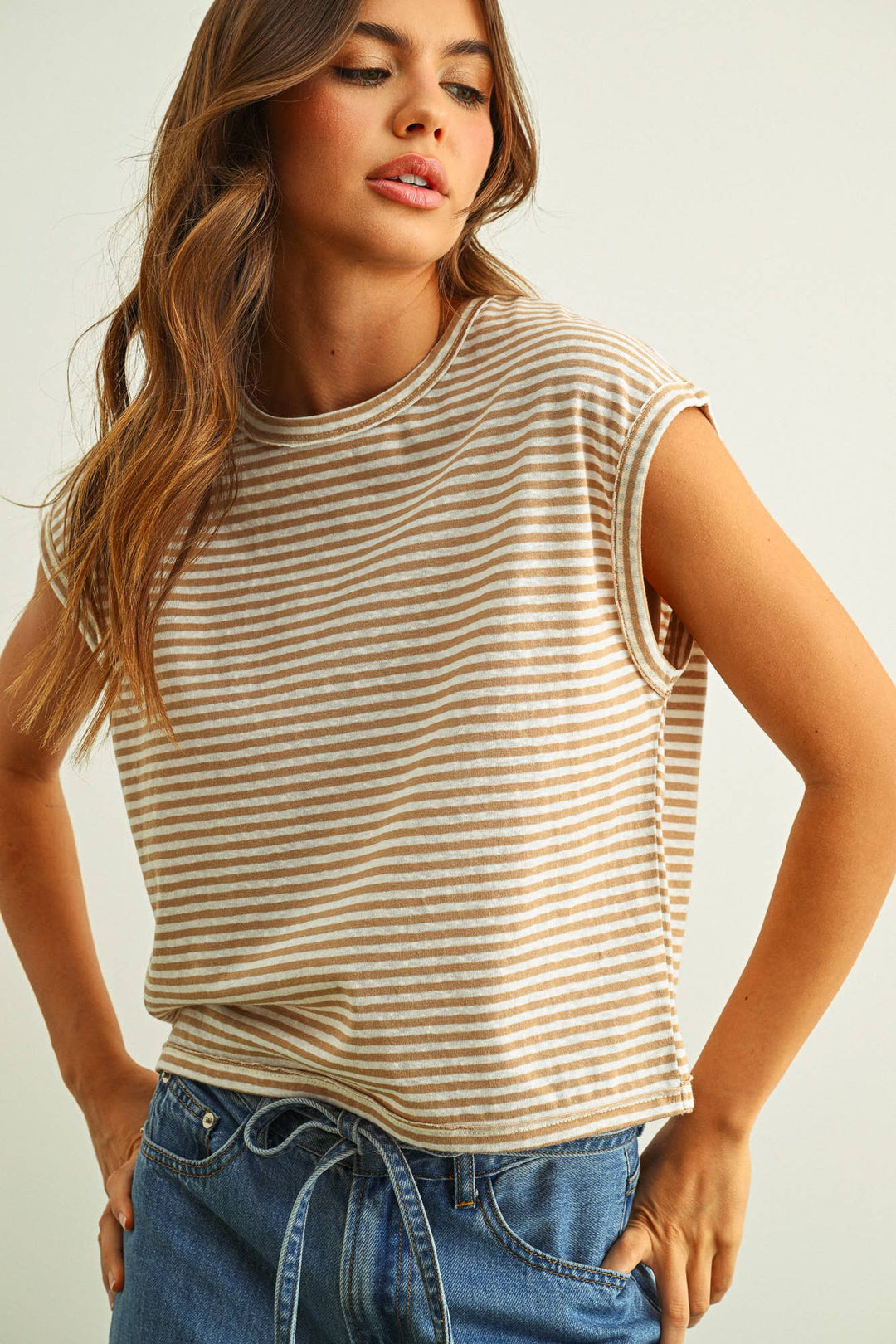 Miou Muse | Stripe Pattern Slub Top
