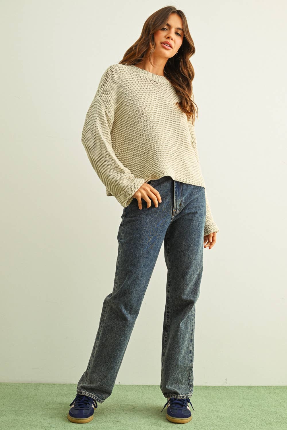 Miou Muse | Round Neck Sweater Top