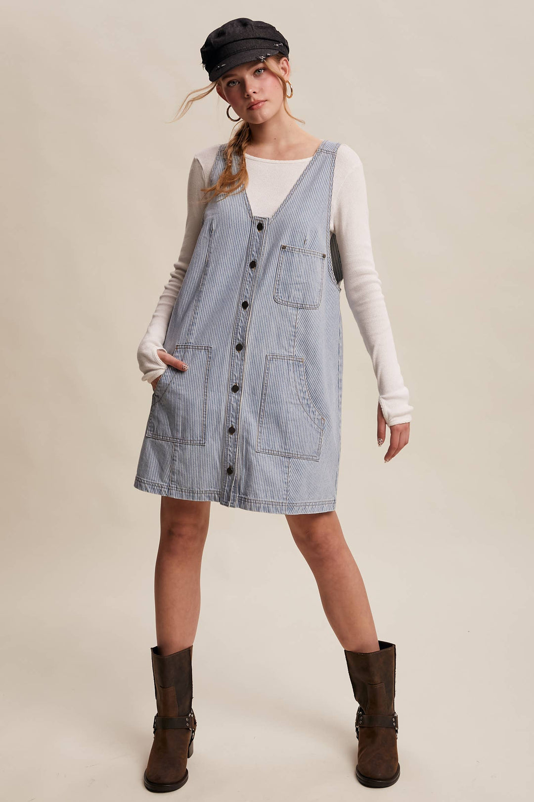 Listicle | Striped Denim Button-Front Mini Dress