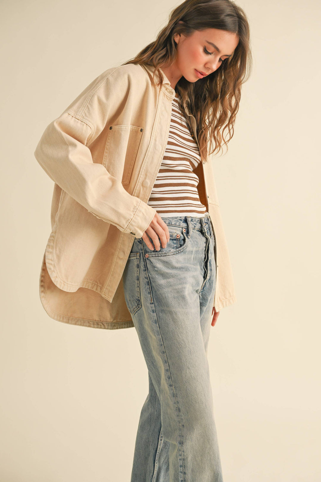 Miou Muse | Washed Snap Button Denim Shacket
