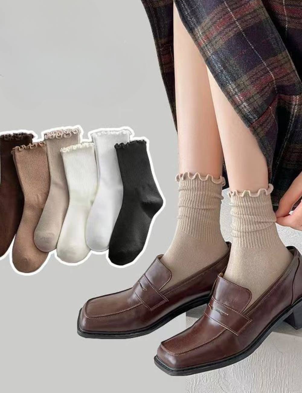 Sweetkama | Ladies Solid Color Baby Lock Cuff Cotton Socks