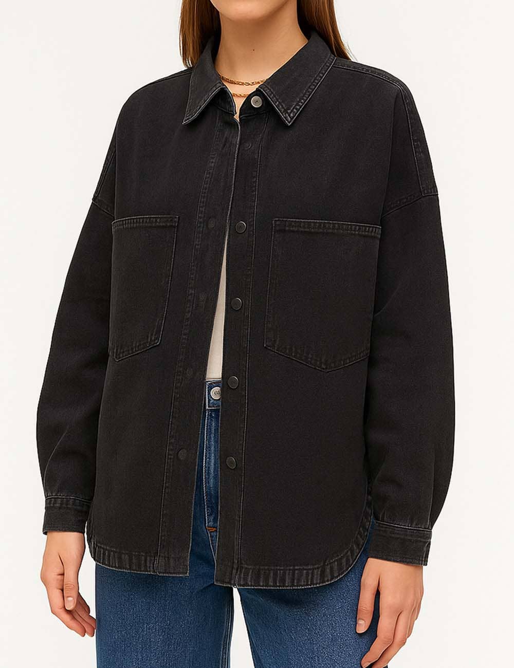 Sweetkama | Ladies Button-Up Pocket Denim Shacket