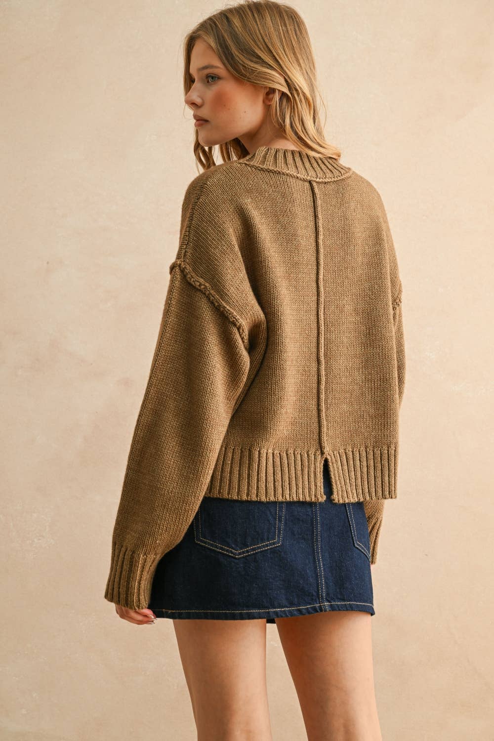 Miou Muse | Paneled and Slit Detail Sweater