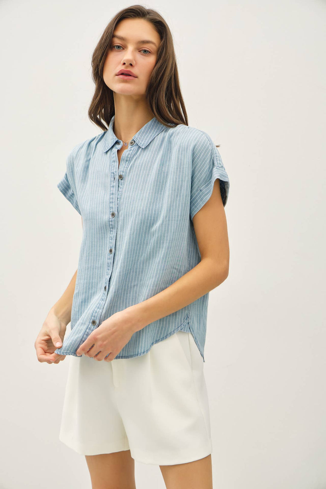 Be Cool | Tencel Button Up Striped Top