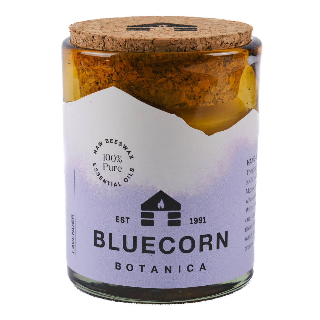 Bluecorn Candles | Scented Beeswax Candles - Pure Essential Oils - Blown Glass Holders