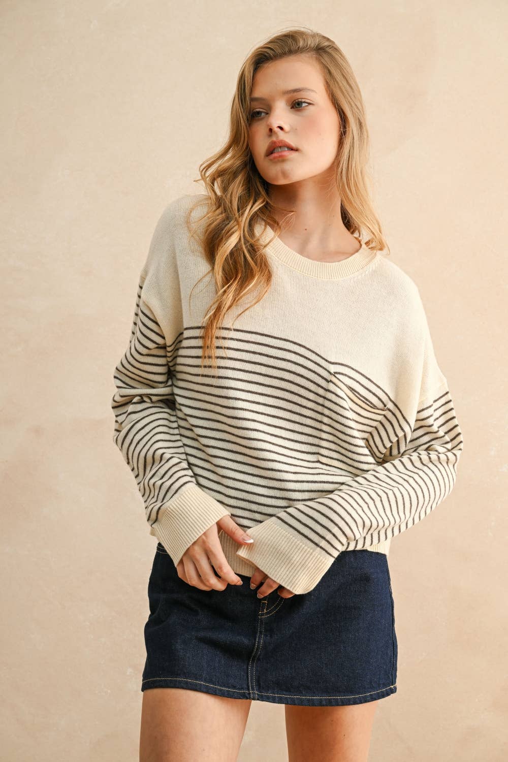 Miou Muse | Stripe Pattern Sweater Top