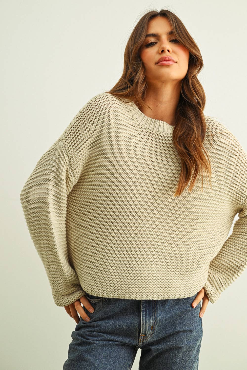 Miou Muse | Round Neck Sweater Top