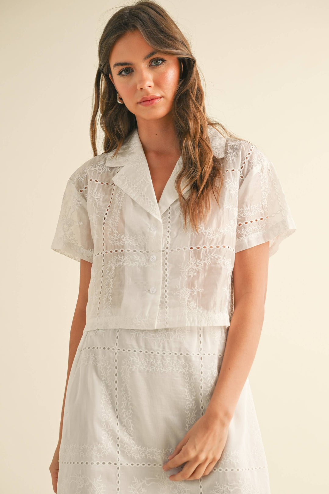 Miou Muse | Eyelet detail button down bouse