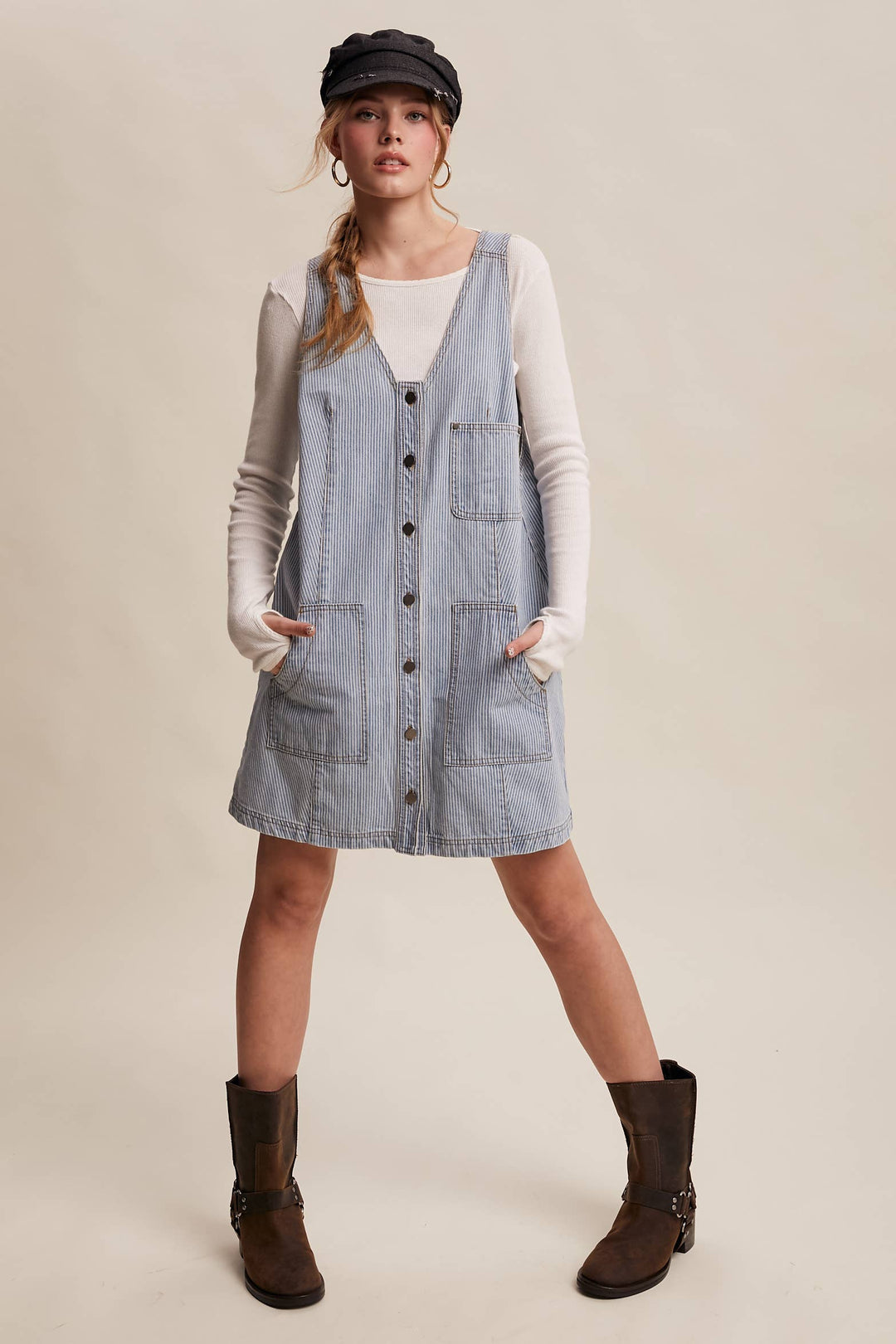 Listicle | Striped Denim Button-Front Mini Dress