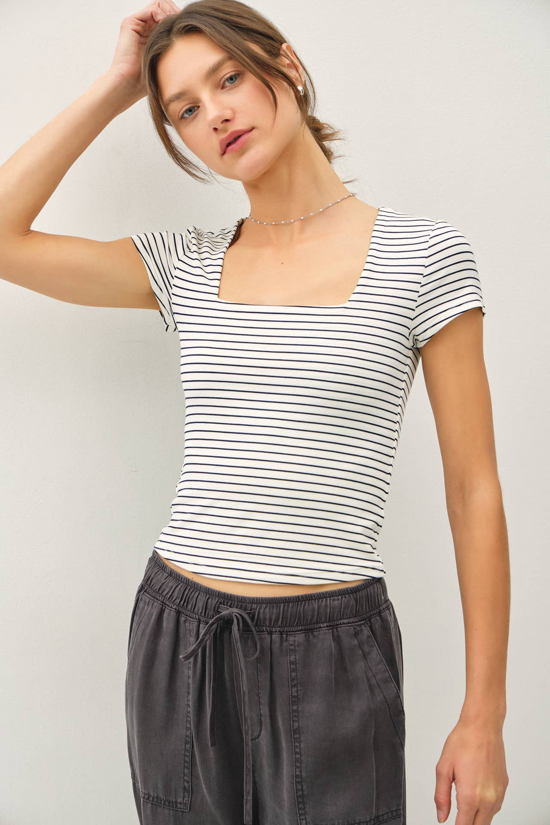 Be Cool | Ultra Soft Double Lined Striped Square Neck Top