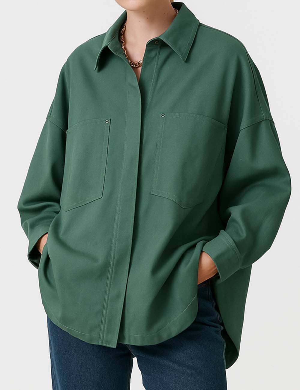 Sweetkama | Ladies Button-Up Pocket Denim Shacket