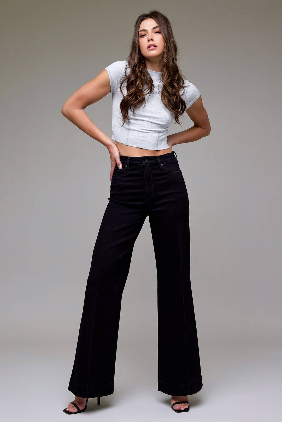 Hidden Jeans | Black Stretch Pintuck High Rise Comfort Flare