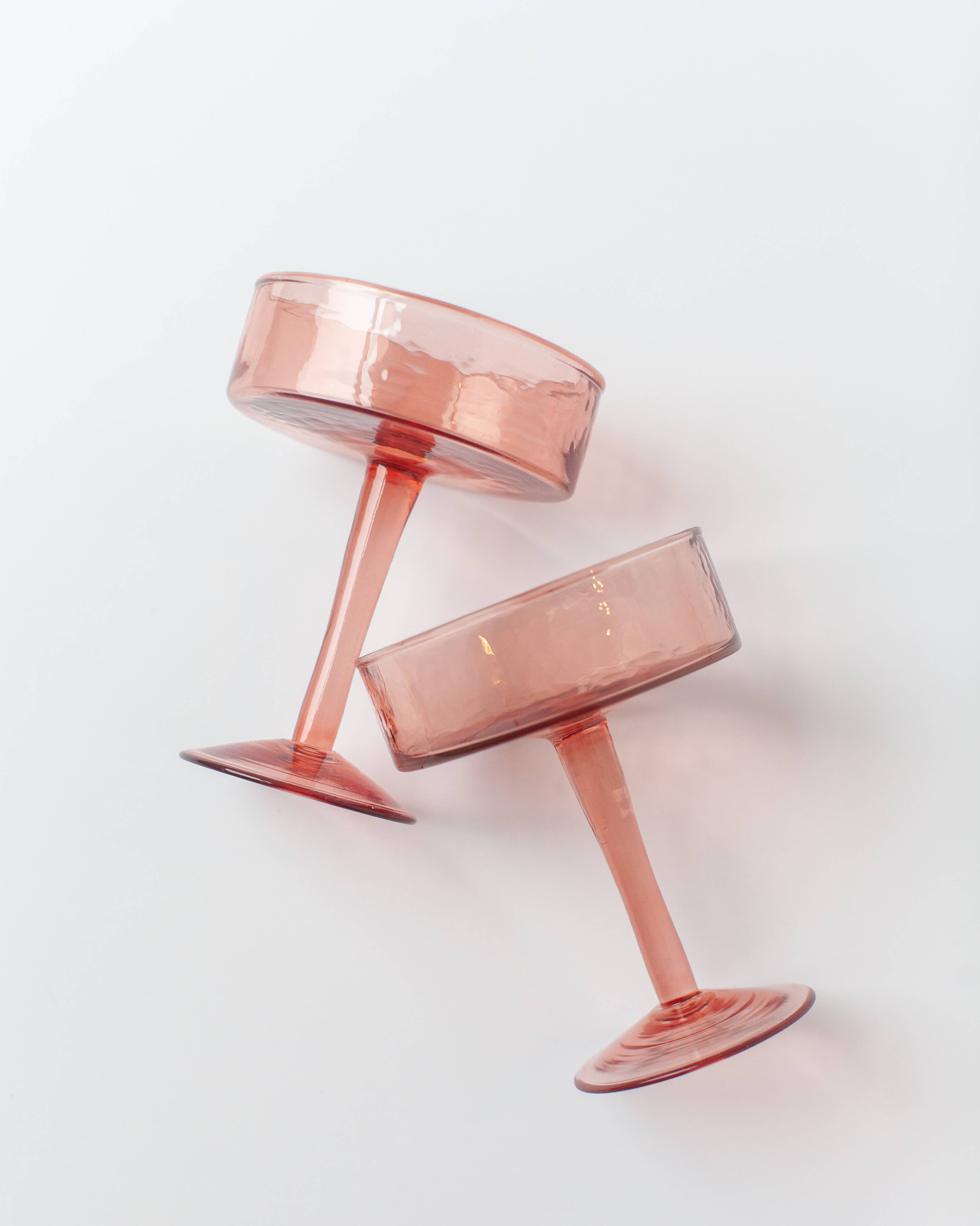 Handblown Hammered Coupe Cocktail Glass Pair - Thumbnail 2