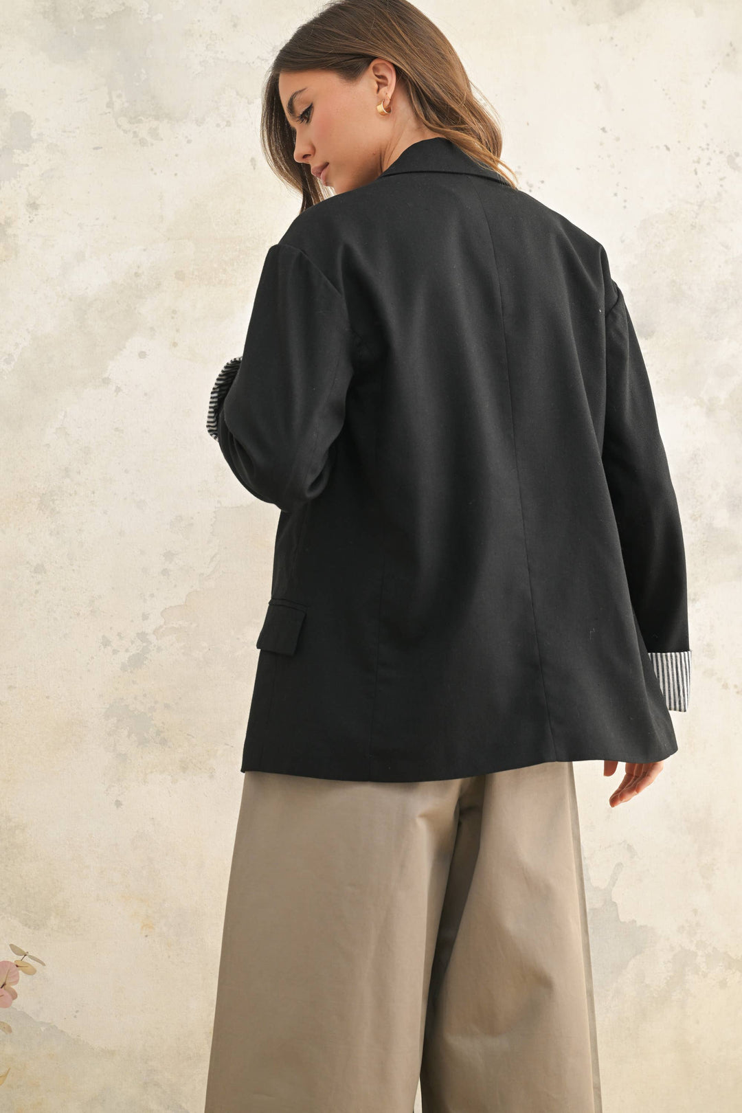 Miou Muse | Rayon Blazer with Striped cuff