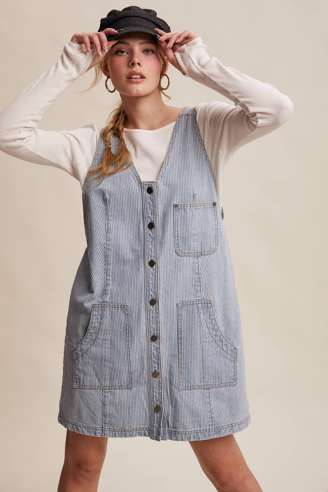 Listicle | Striped Denim Button-Front Mini Dress