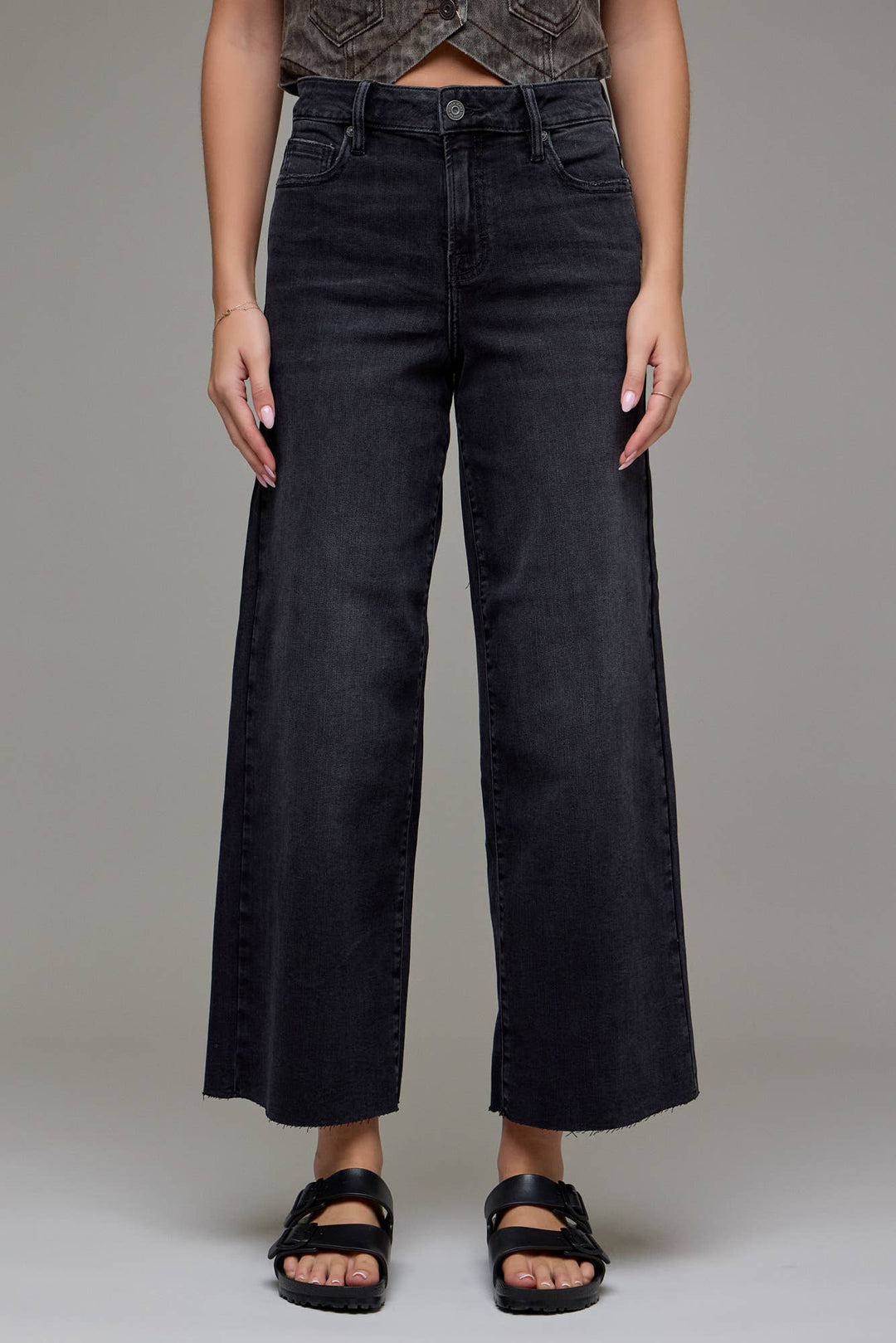 Hidden jeans | Black Clean Cropped Wide Leg