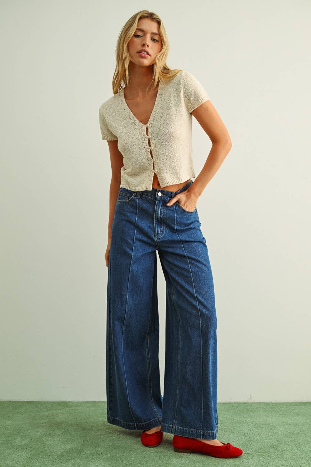 Miou Muse | Cap Sleeve Button Front Top