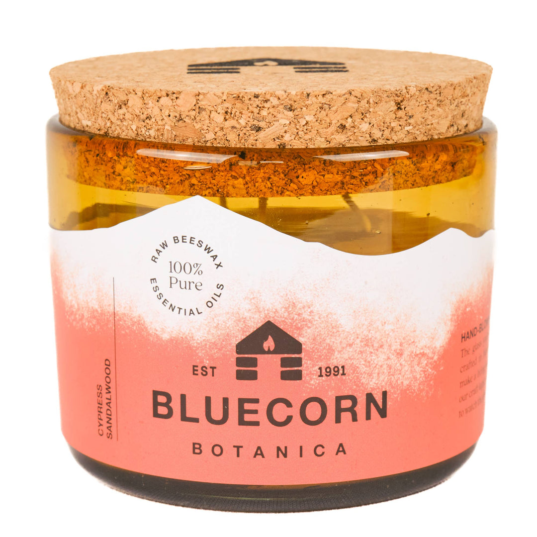 Bluecorn Candles | Scented Beeswax Candles - Pure Essential Oils - Blown Glass Holders