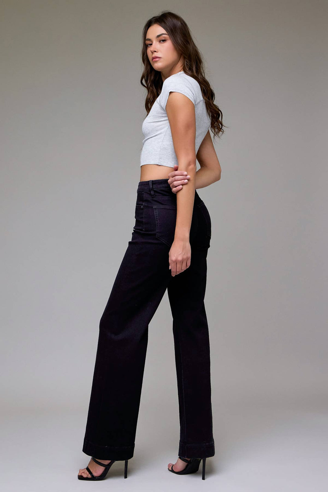 Hidden Jeans | Black Stretch Pintuck High Rise Comfort Flare