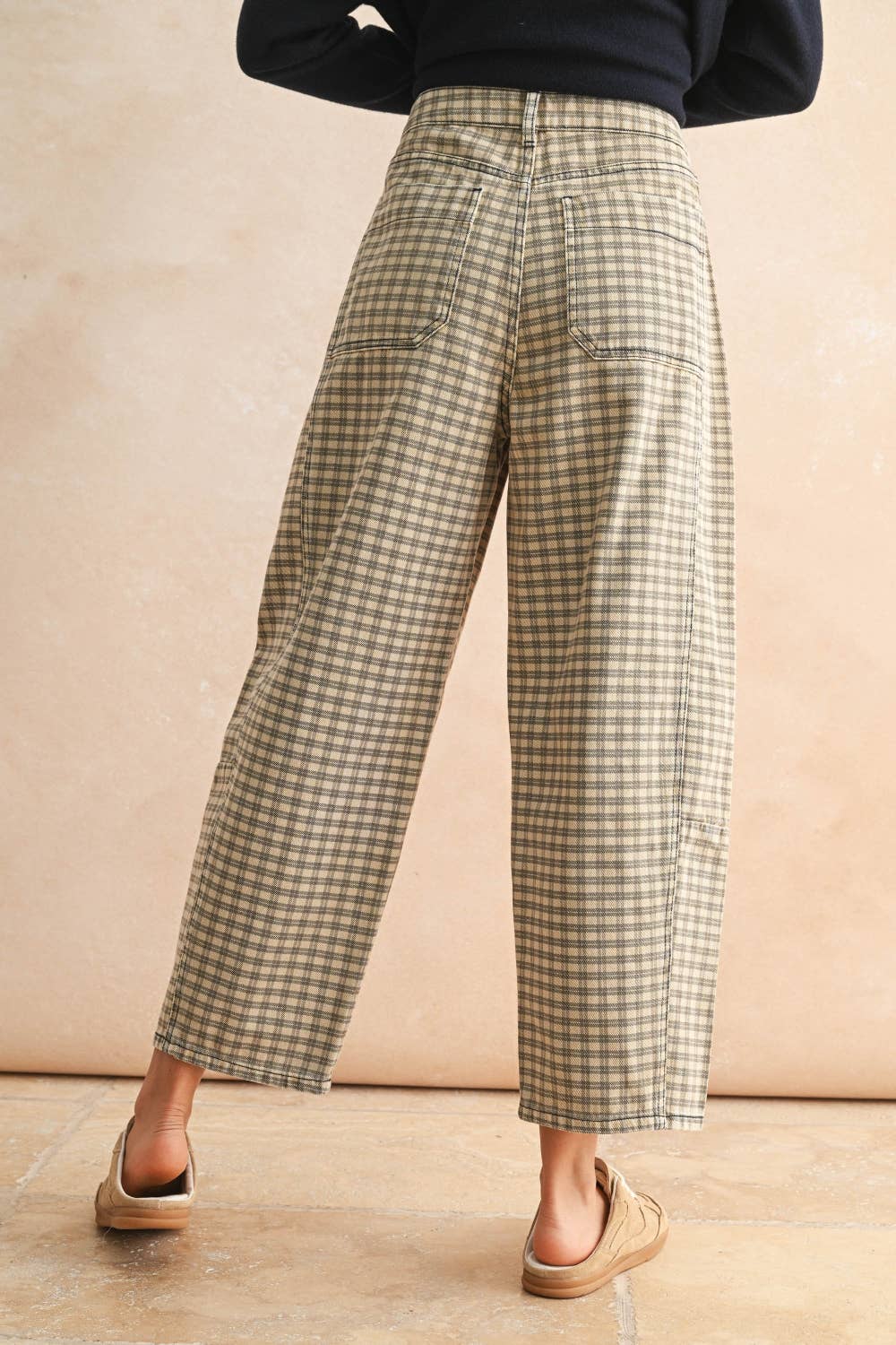 MIou Muse | Mini Checker Pattern Barrel Pants