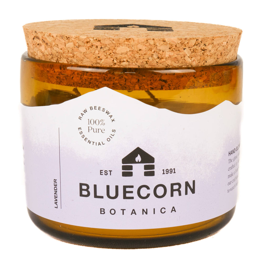 Bluecorn Candles | Scented Beeswax Candles - Pure Essential Oils - Blown Glass Holders