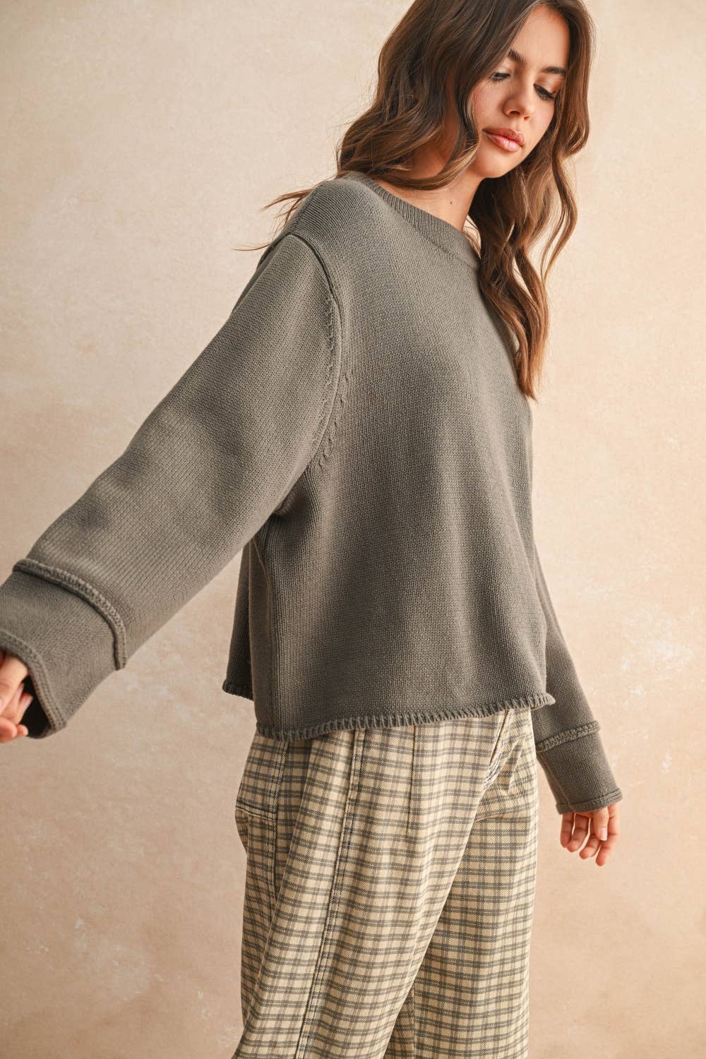 Miou Muse | Mock Neck Cotton Sweater