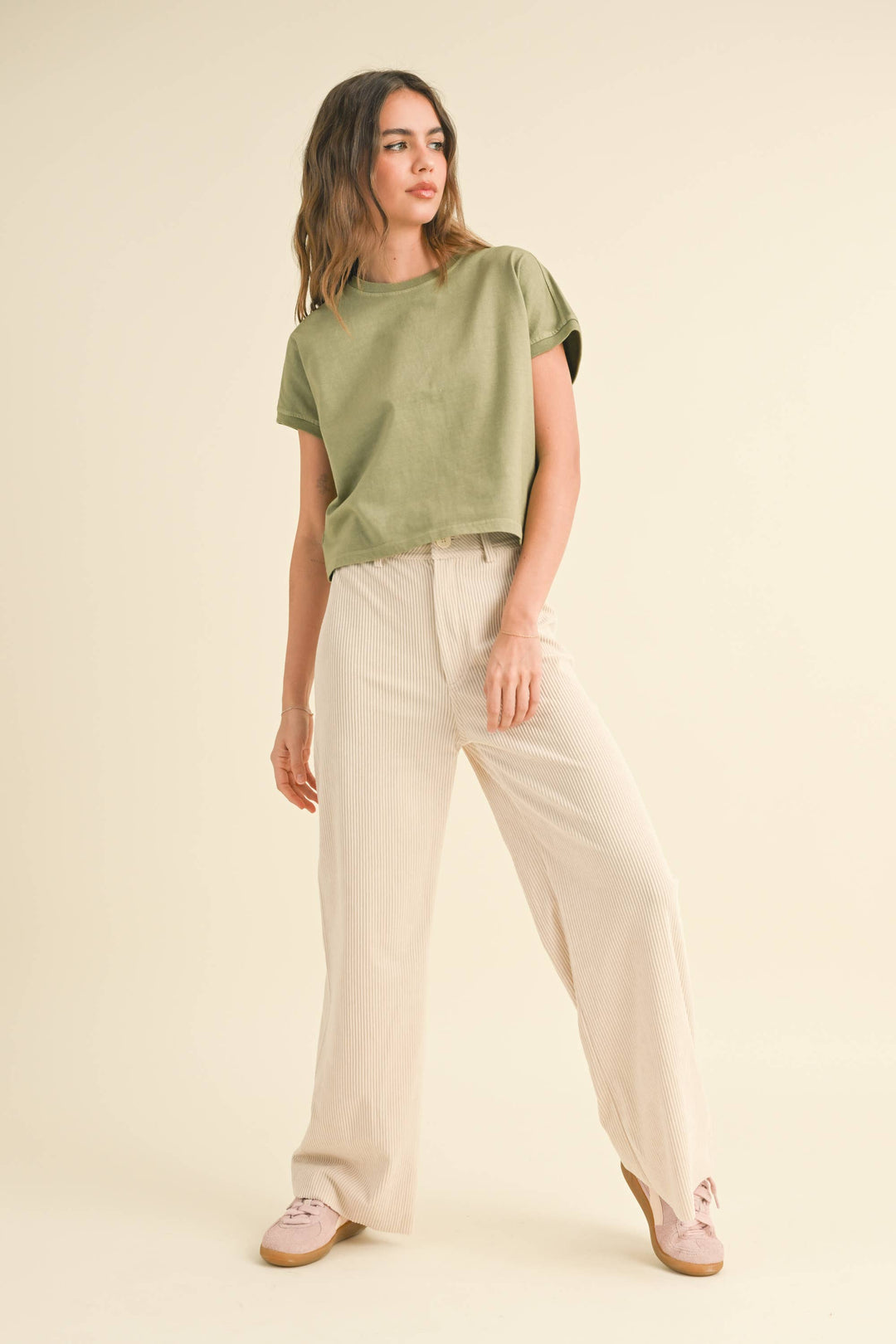 Miou Muse | Washed Short Cap Sleeve top