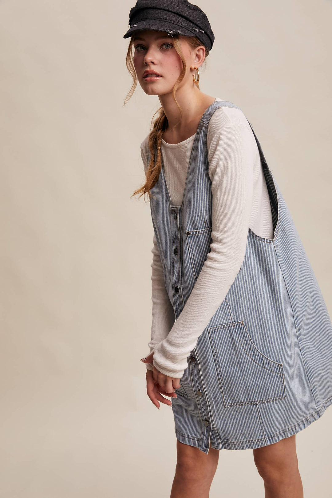 Listicle | Striped Denim Button-Front Mini Dress