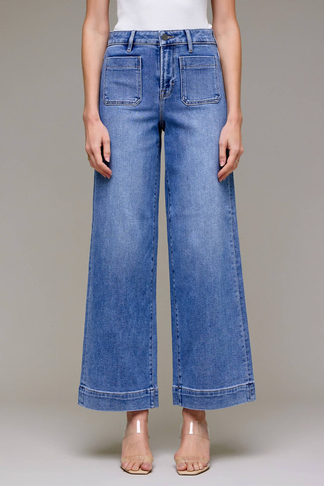 Hidden Jeans | Medium Wash Front Pocket Stretch Wide leg