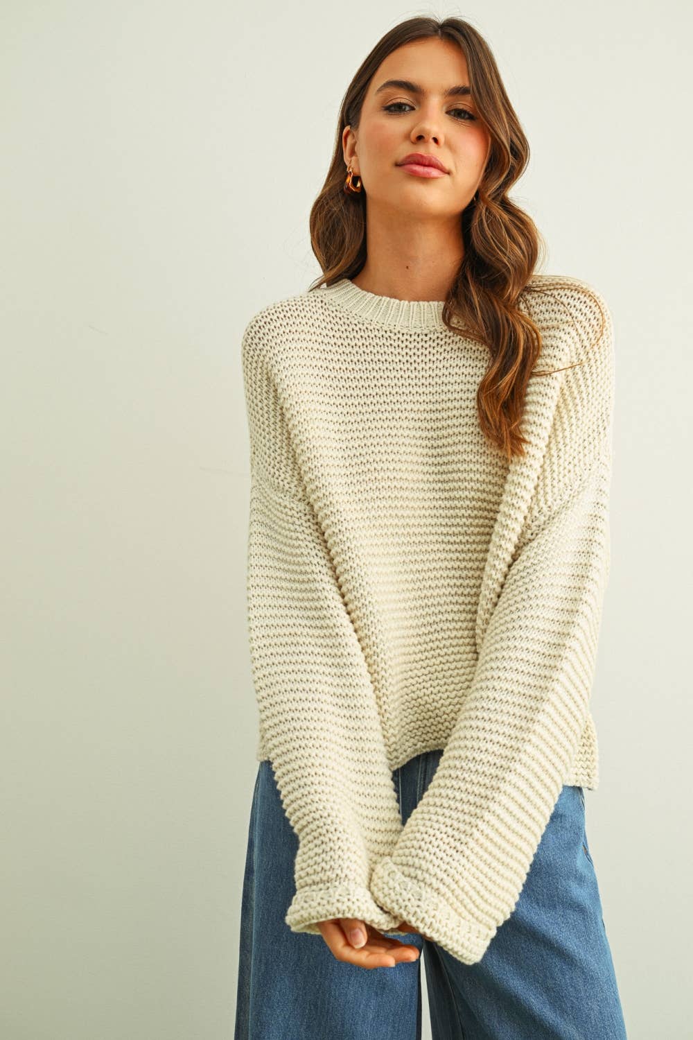 Miou Muse | Round Neck Sweater Top