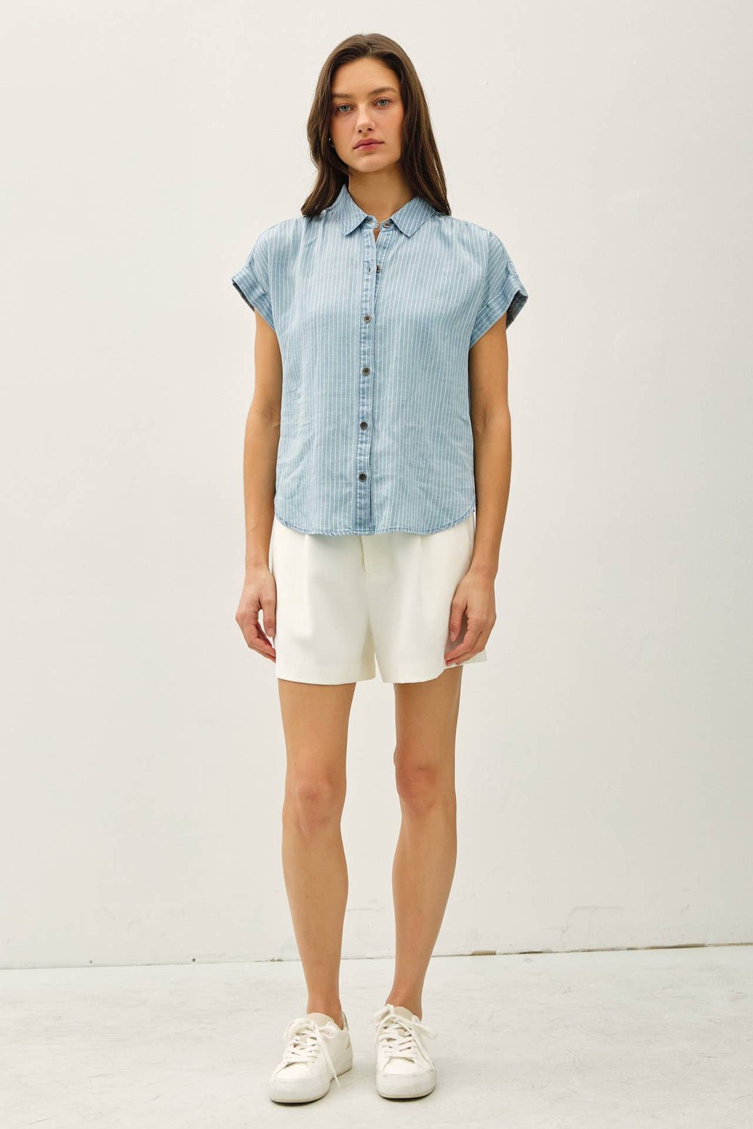 Be Cool | Tencel Button Up Striped Top