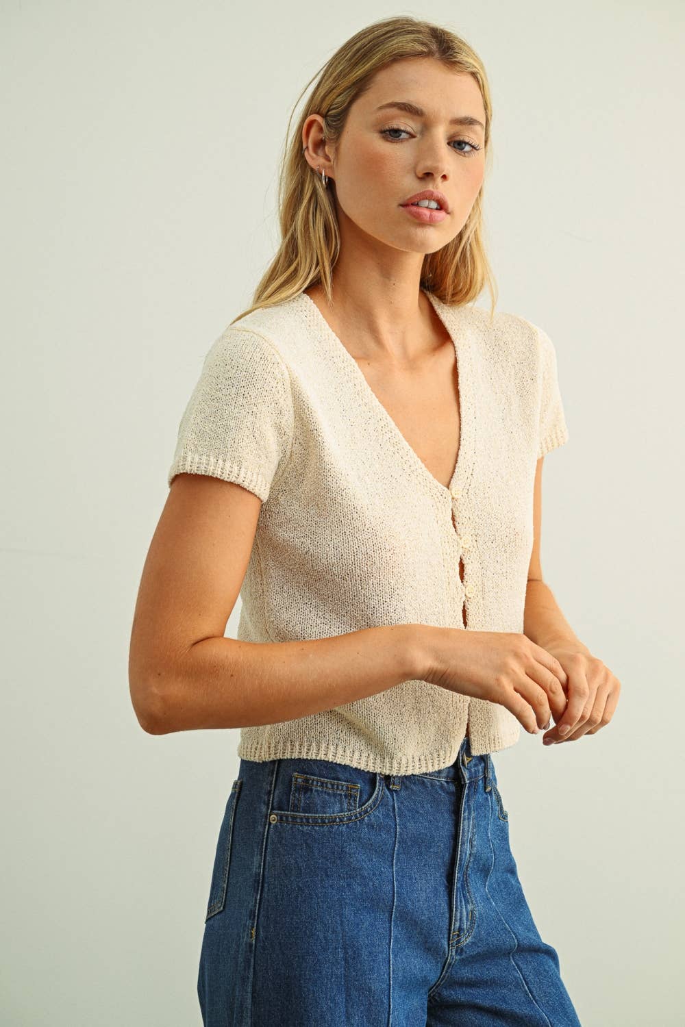 Miou Muse | Cap Sleeve Button Front Top