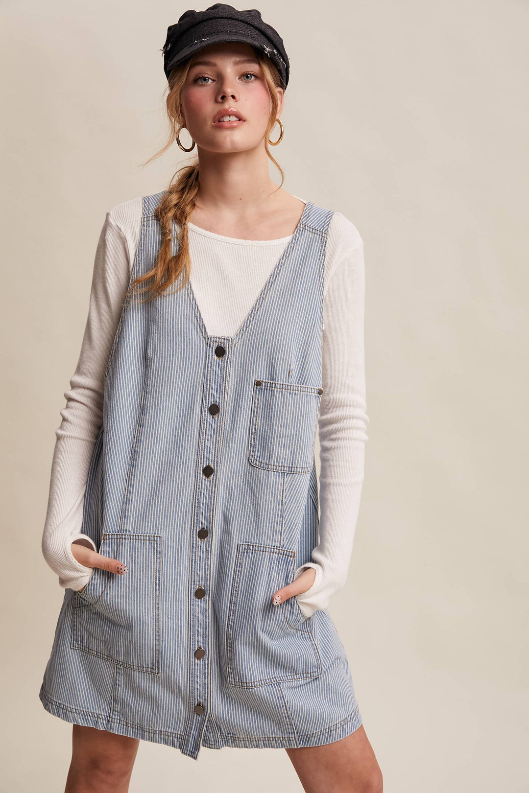 Listicle | Striped Denim Button-Front Mini Dress