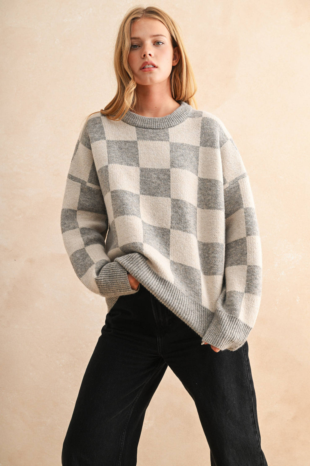 Miou Muse | Checker Pattern Sweater