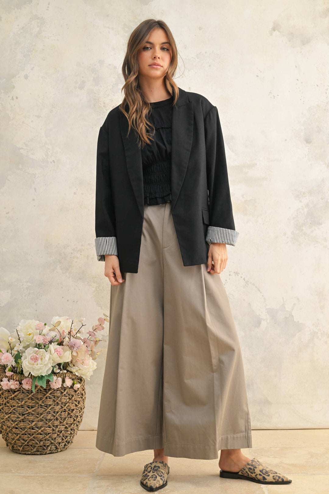 Miou Muse | Rayon Blazer with Striped cuff