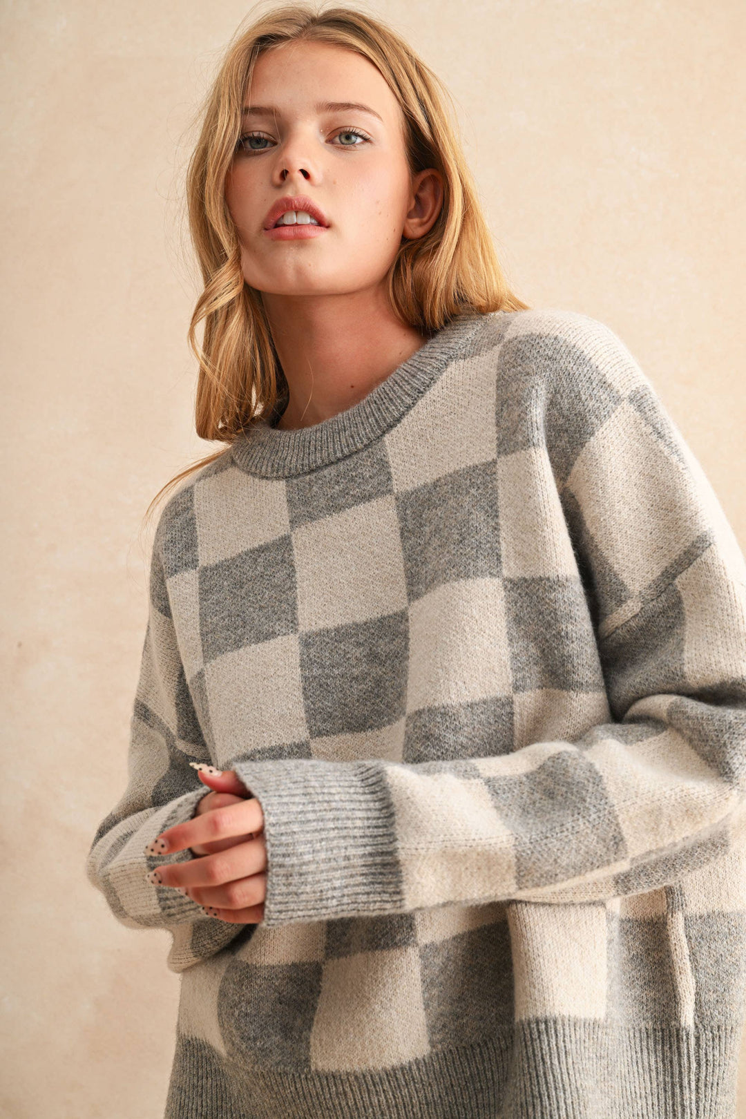 Miou Muse | Checker Pattern Sweater