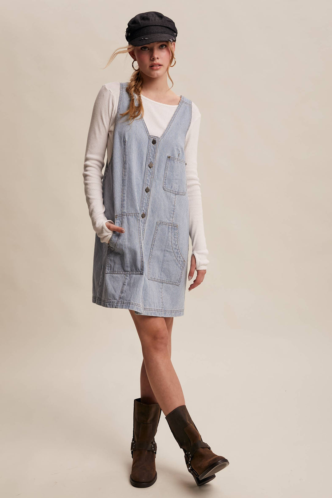 Listicle | Striped Denim Button-Front Mini Dress