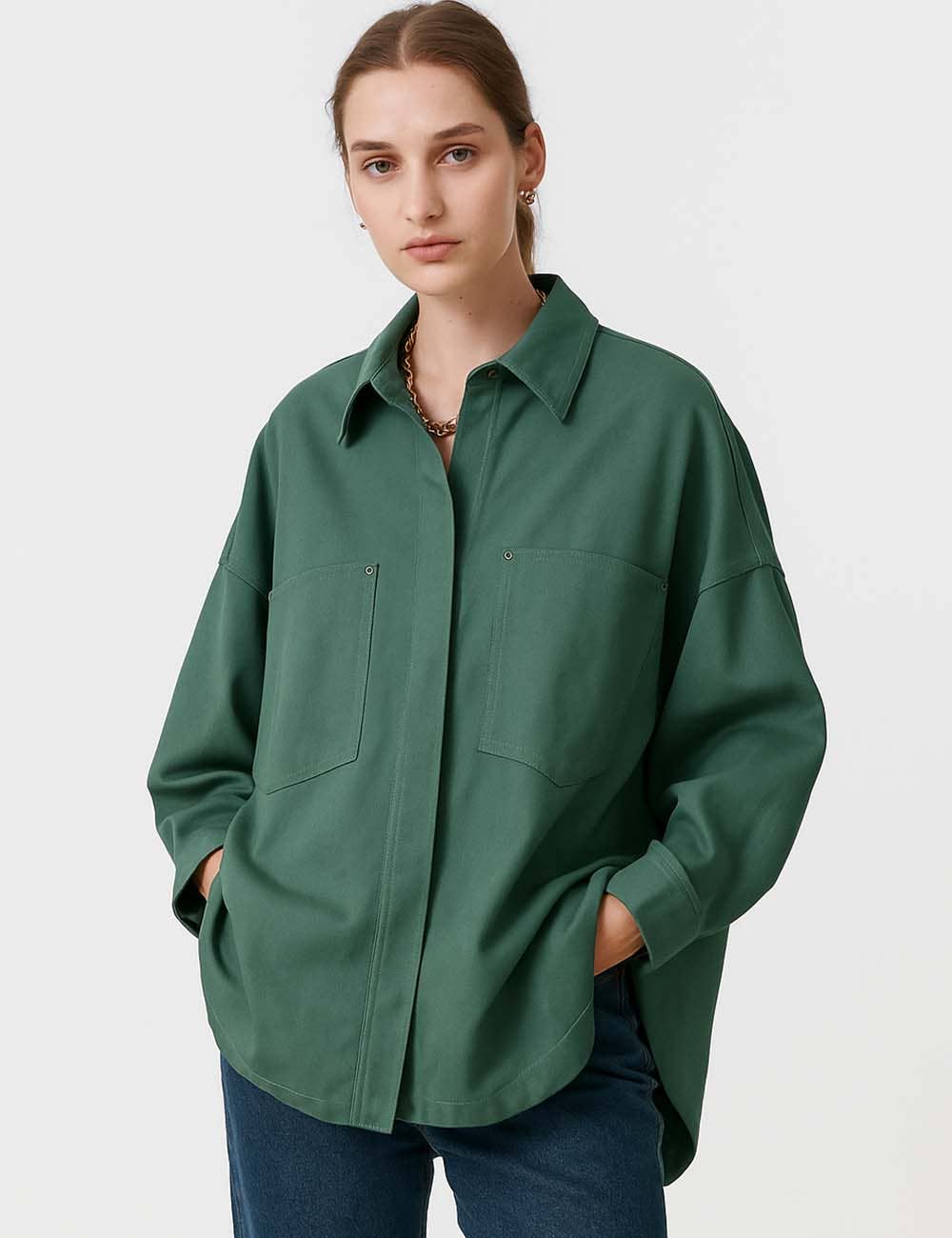 Sweetkama | Ladies Button-Up Pocket Denim Shacket