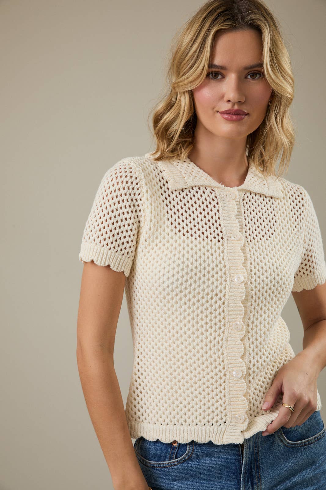 Sunday Edition | Collared Button Down Crochet T- Shirt