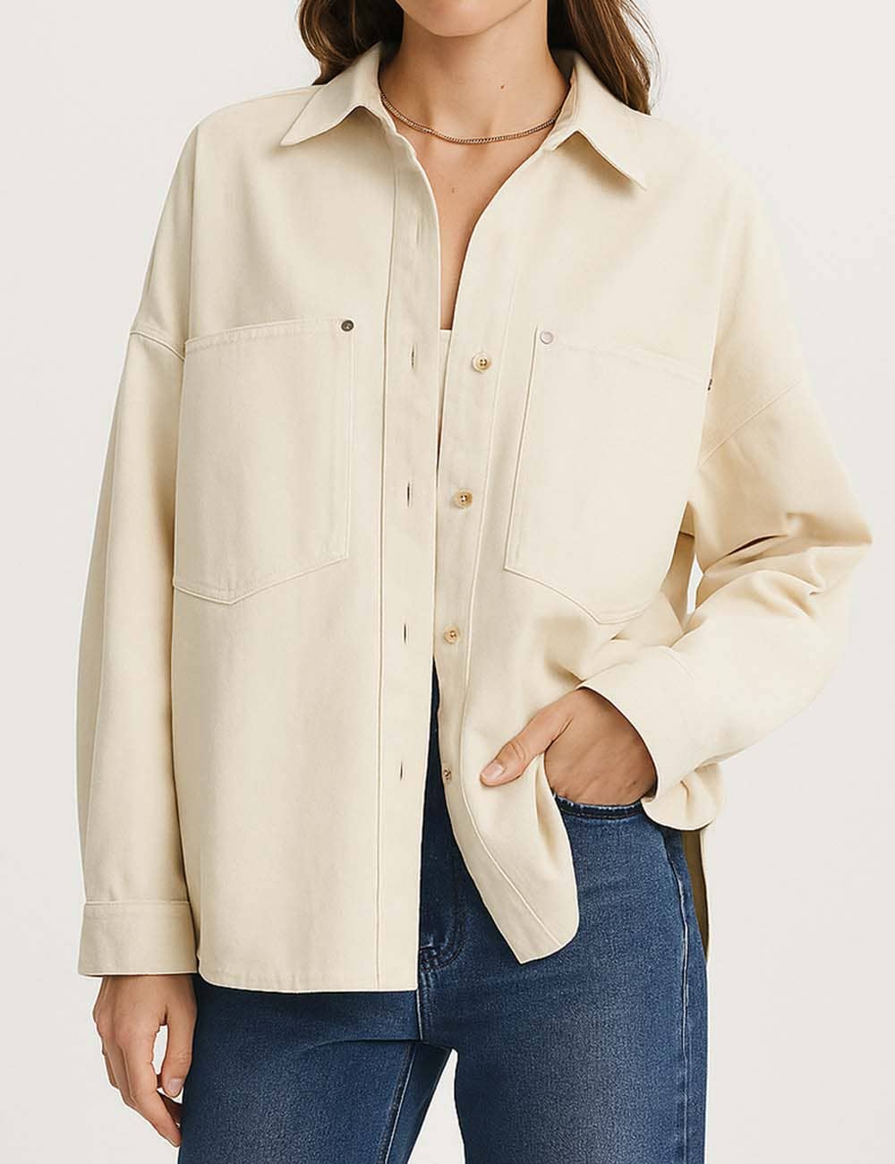 Sweetkama | Ladies Button-Up Pocket Denim Shacket